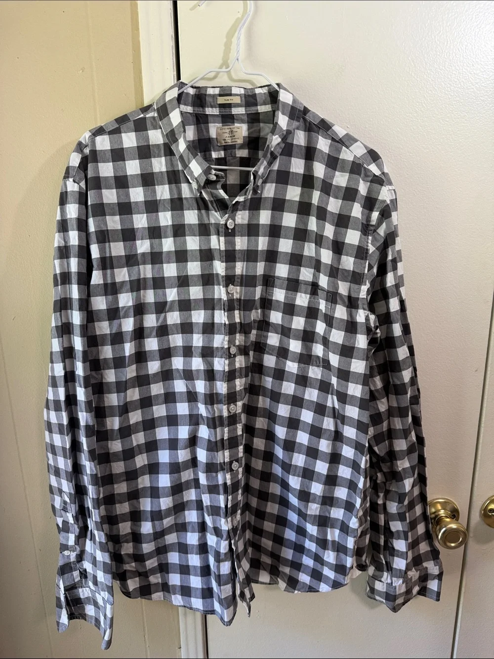 J.Crew Slim Fit Gingham Button Down‎ Shirt XL Gray White Cotton Casual Classic